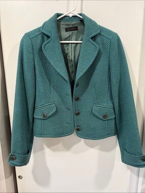 Context Teal Cropped Woven Blazer